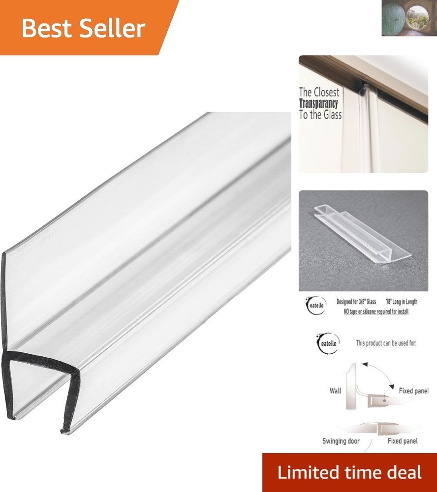 Frameless Shower Door Side Seal Strip - 78 Inch Clear Polycarbonate H-Jamb