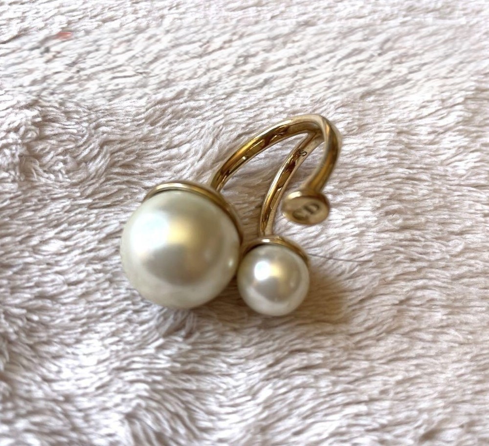 Dior Tribales Gold Tone Resin Pearl Ring Size US 5.5