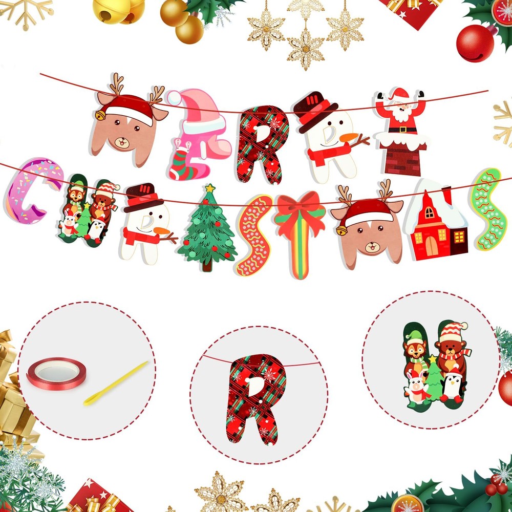 Merry Christmas Banner, Christmas Party Decorations, Cute Christmas Hanging P...
