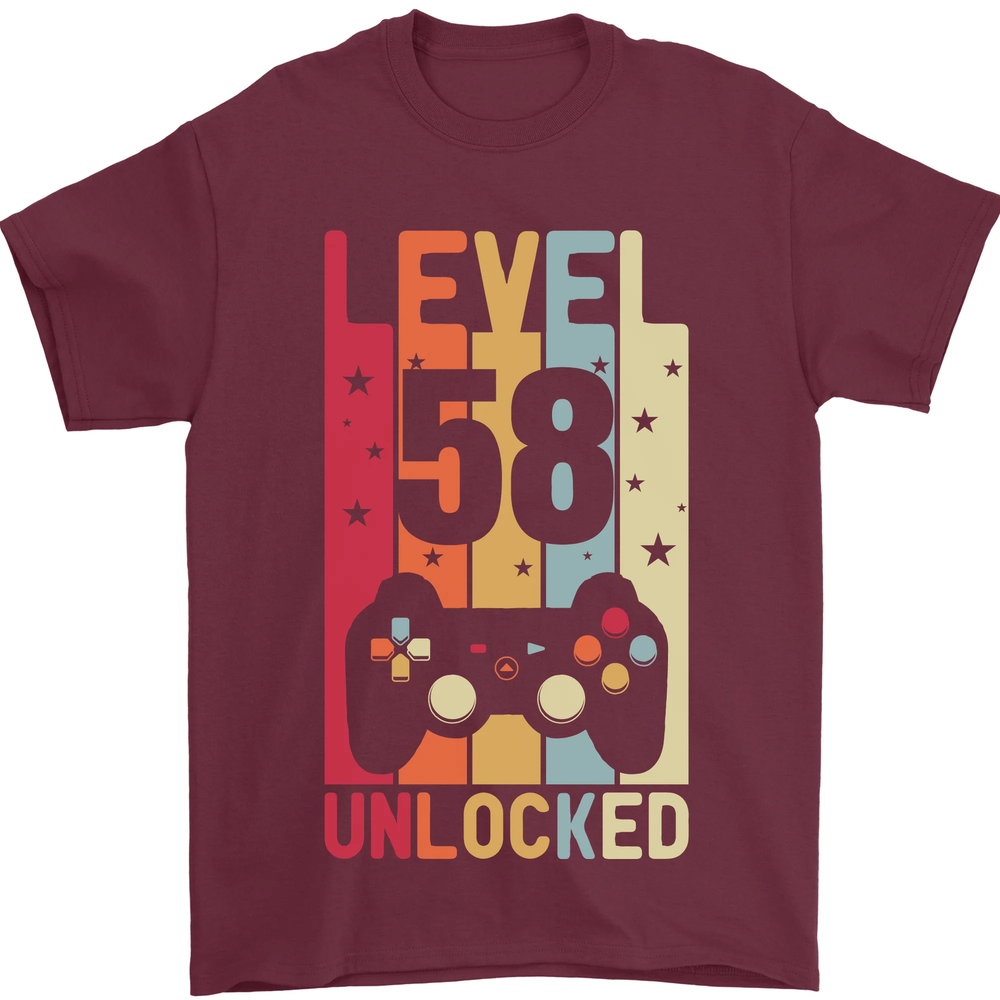 58th Birthday 58 Year Old Level Up Gaming Mens T-Shirt 100% Cotton