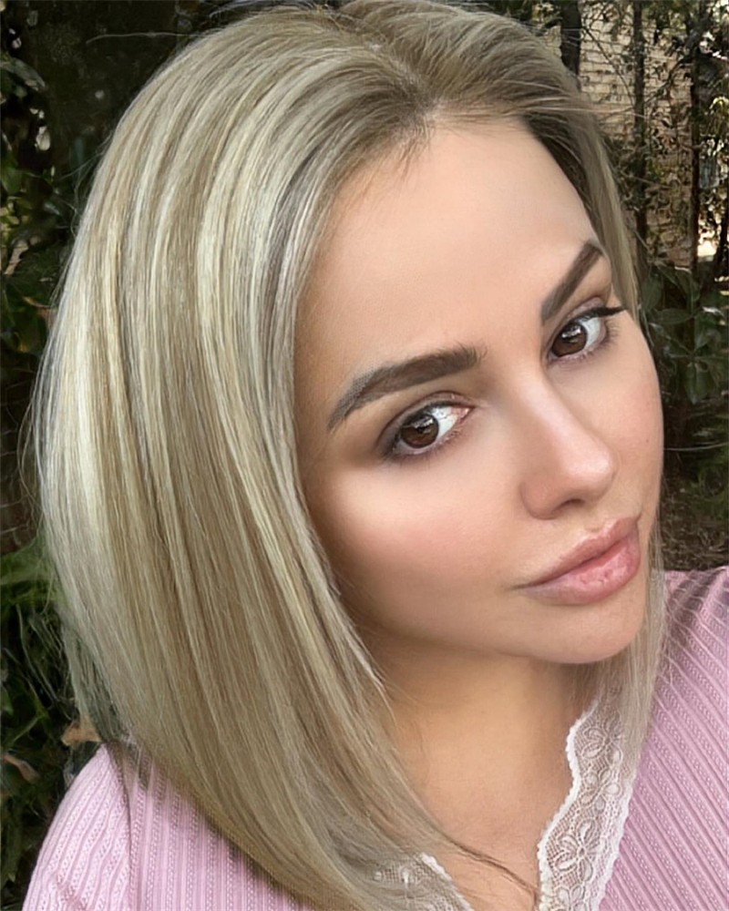 Human Hair Wigs Honey Brown with Light Blonde Highlight 13x4 Lace Front Wigs