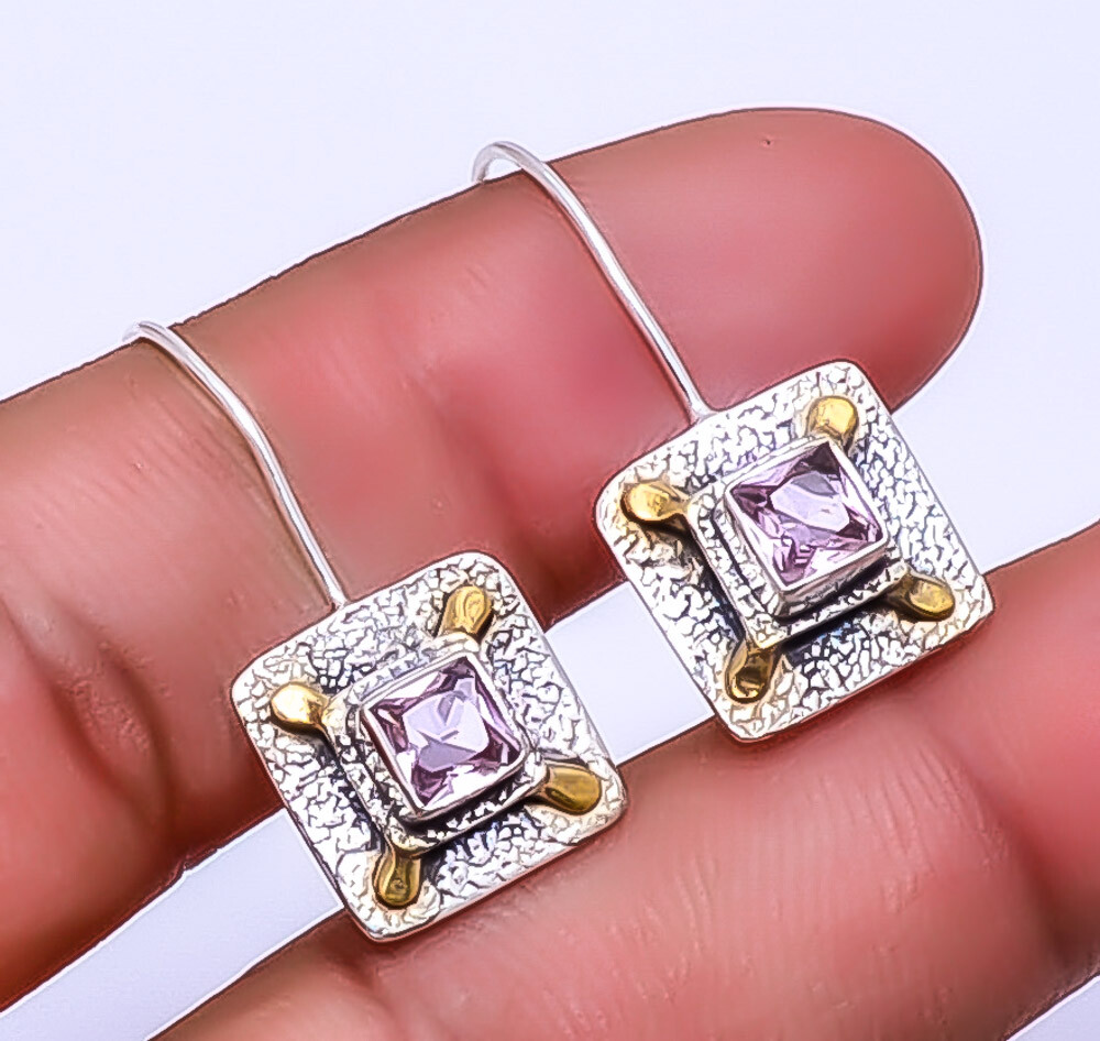 Pink Kunzite 925 Sterling Silver Two Tone Earring 1.95