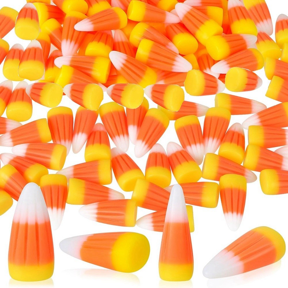 50Pcs Halloween Resin Candy Corn Beads 3D Artificial Fall Decor Faux Candy Corn