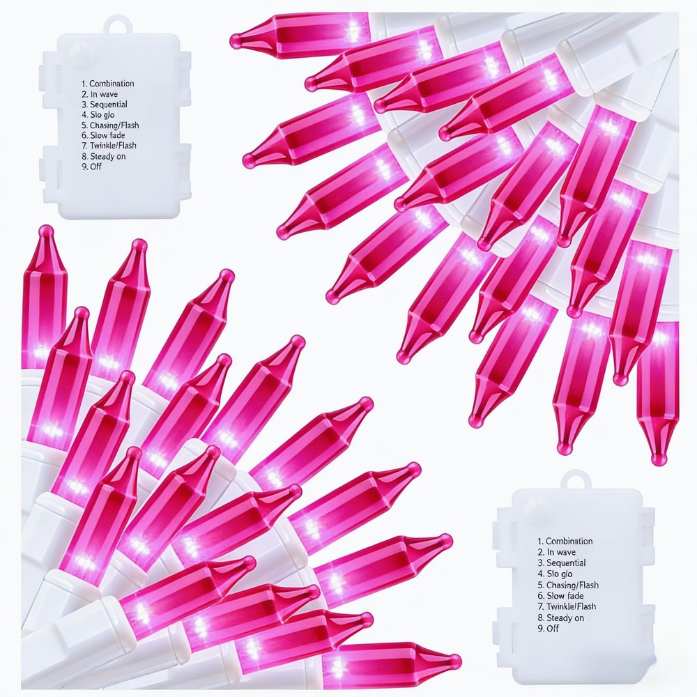 2 Pack 100 LED Pink Valentines Day Lights, 17.4Ft Pink Lights Battery Operate...