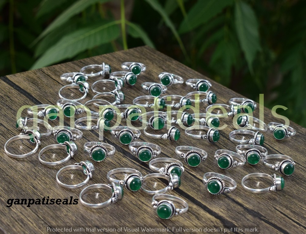 Christmas Sale ! Green Onyx Gemstone Ring 5pcs Wholesale Lot 925 Silver Plated-image