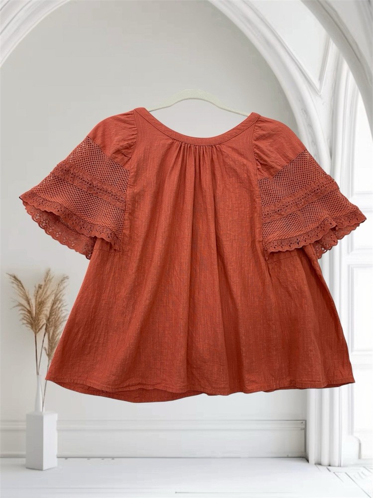 Old Navy Womens Crochet Lace Flutter Sleeve Top Size Medium Red Basil Boho Chic