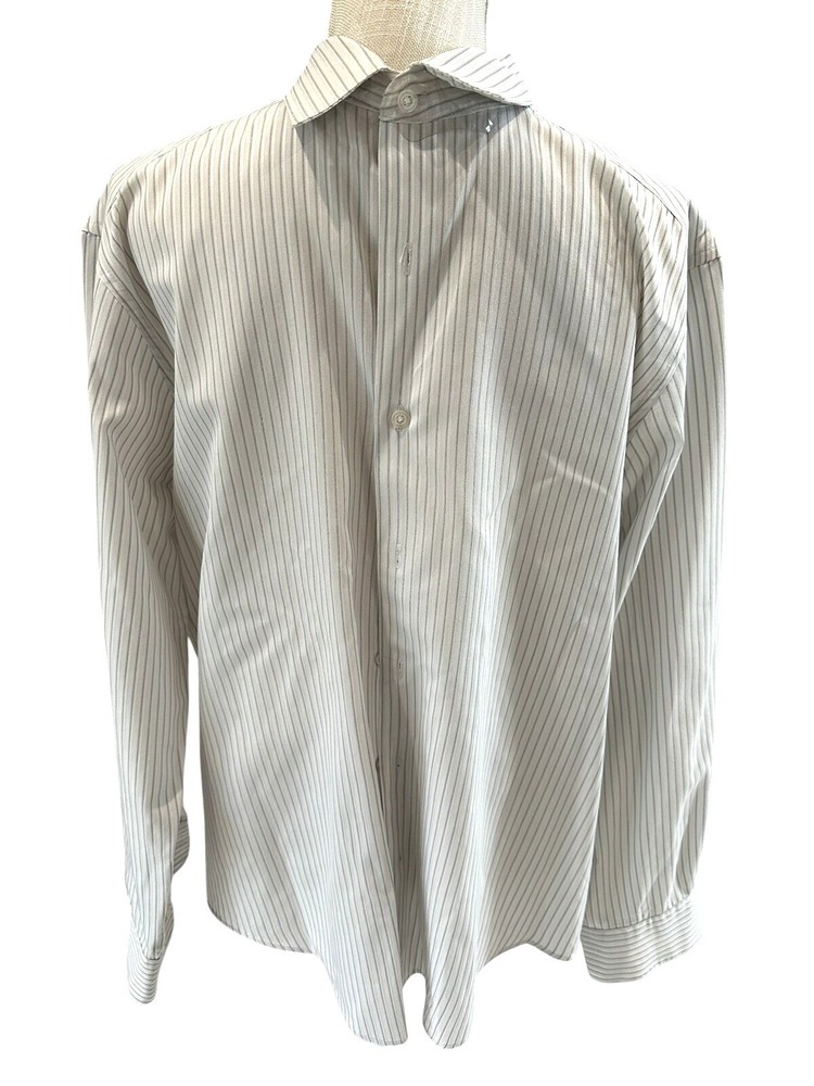 Alfani White/Gray Striped Mens Dress Shirt Fitted Stretch 16.5 34/35 L