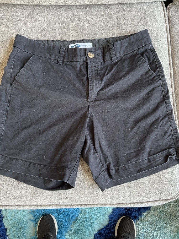 Old Navy Women's Everyday Short Mid-Rise Black Cotton Size 10 Button Pockets