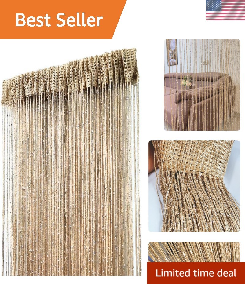 Romantic Champagne String Curtain for Weddings and Indoor Decor  