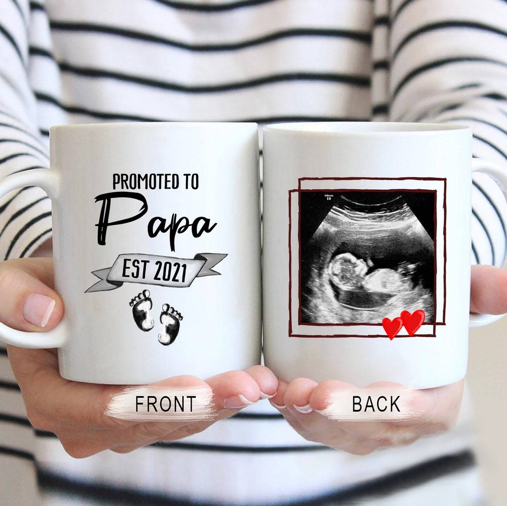 Promoted To Papa Mug Personalized Ultrasound Gift Custom Pregnancy Announcement