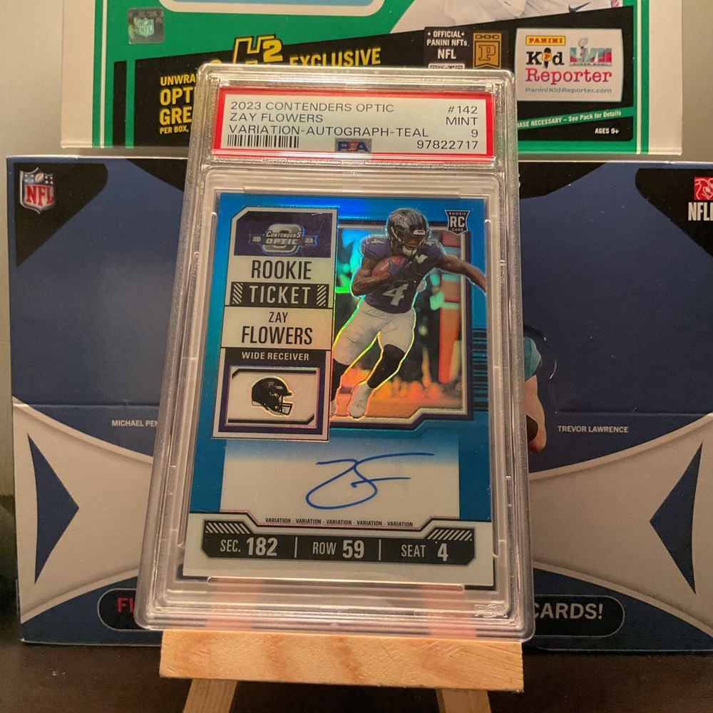 Zay Flowers 2023 Contenders Optic Rookie Ticket Variation Auto Teal /75 PSA 10