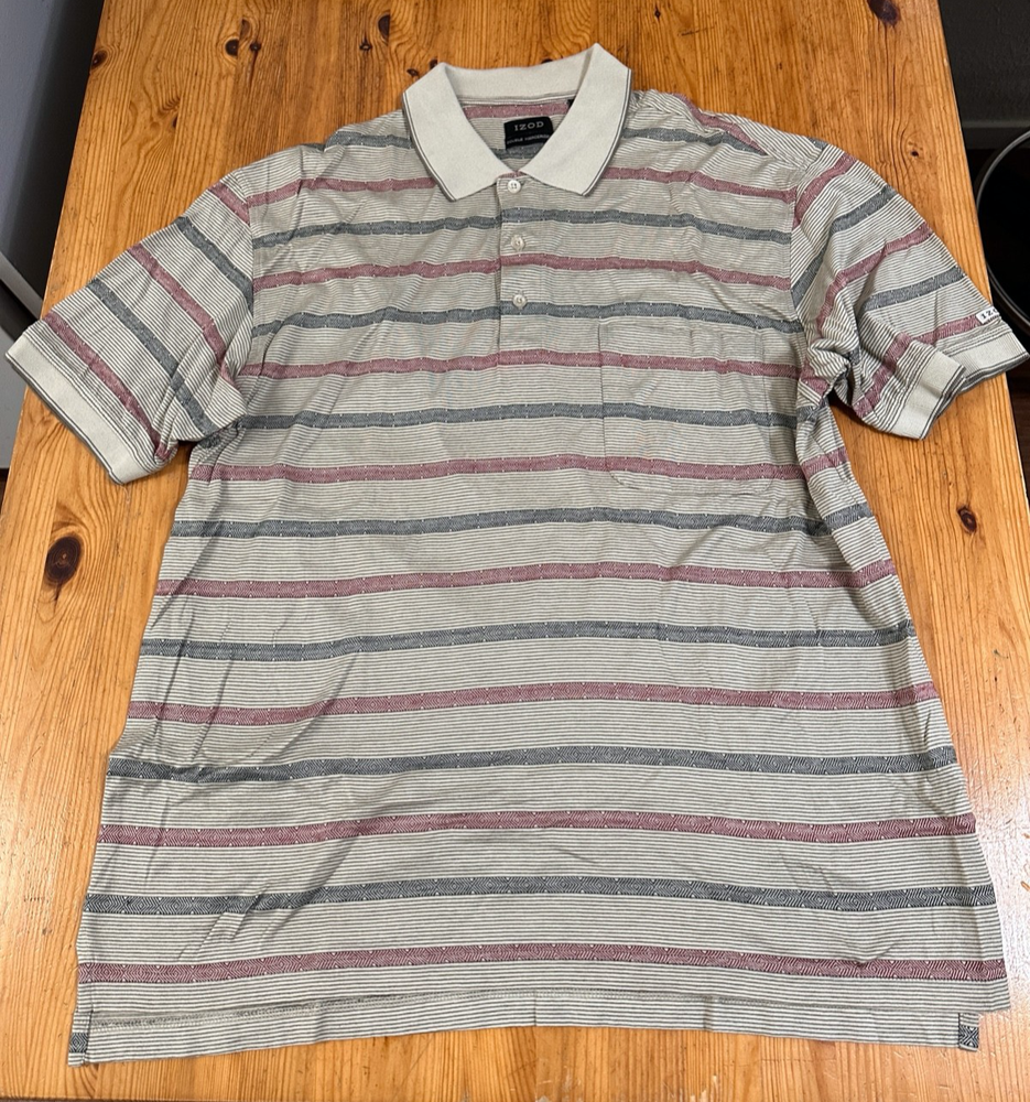 Izod Double Mercerized Men Cotton Striped Polo Shirt M