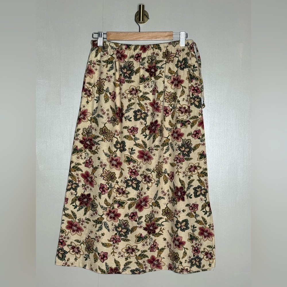 Vintage Floral Cottagecore Midi Skirt Pockets Elastic Waist Petite M