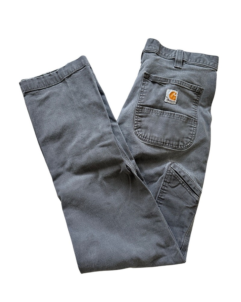 Carhartt Pants Mens 32x34 Grey Canvas Relaxed Fit Rugged Flex Slight Distress