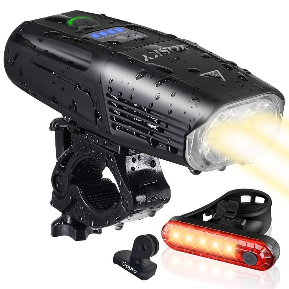 1000L USB Rechargeable Bike Light Set - Smart Headlight & Taillight for Bikes