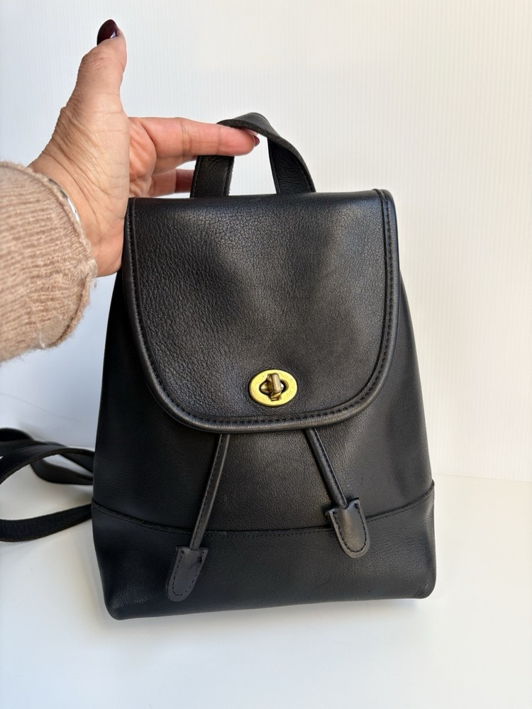 Vintage COACH  Backpack Daypack Black Leather Drawstring MiniPurse 9960 Y2K