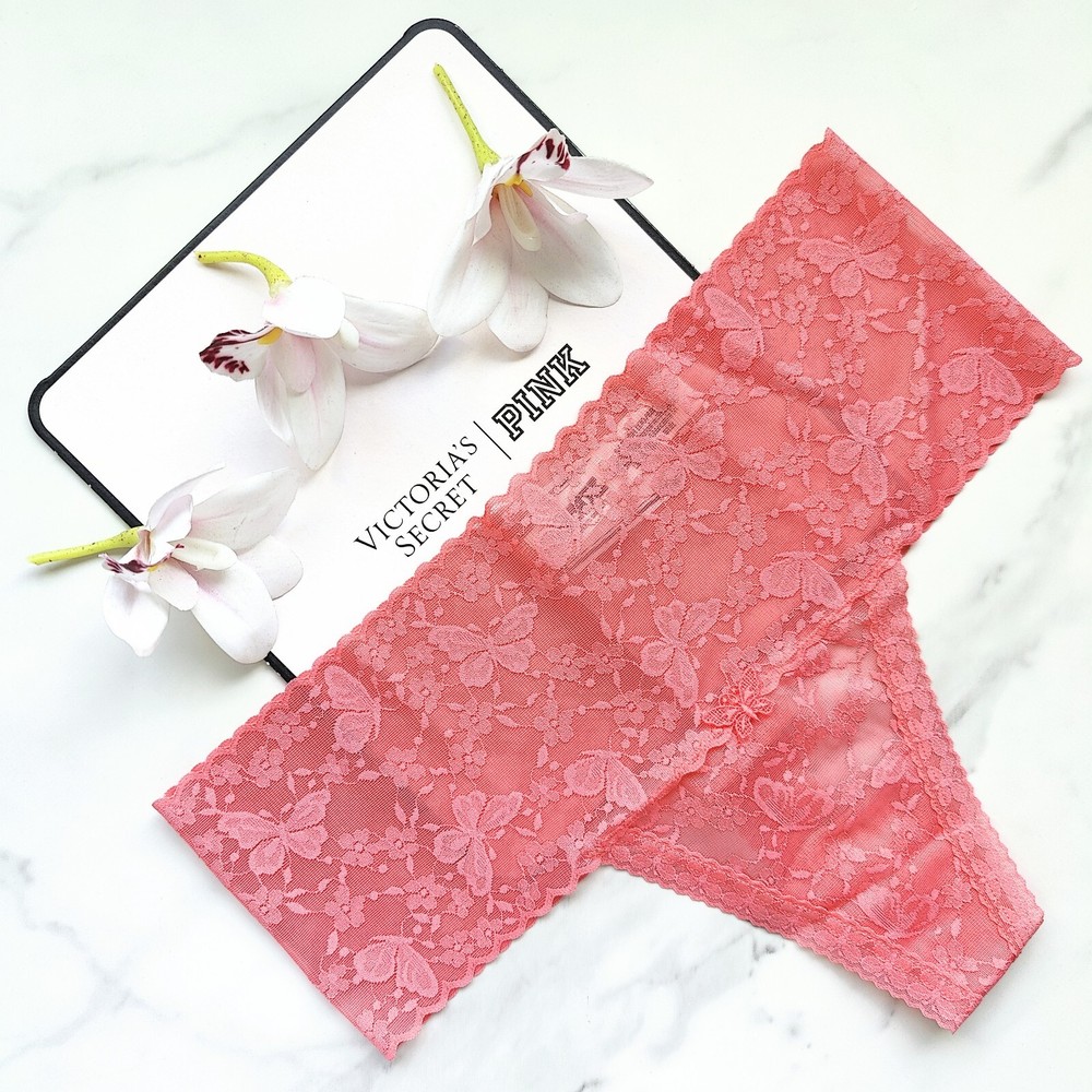 ROSA Victoria's Secret Guiño Cintura Ancha Mariposa Encaje Tanga Panty Coral S/M/L