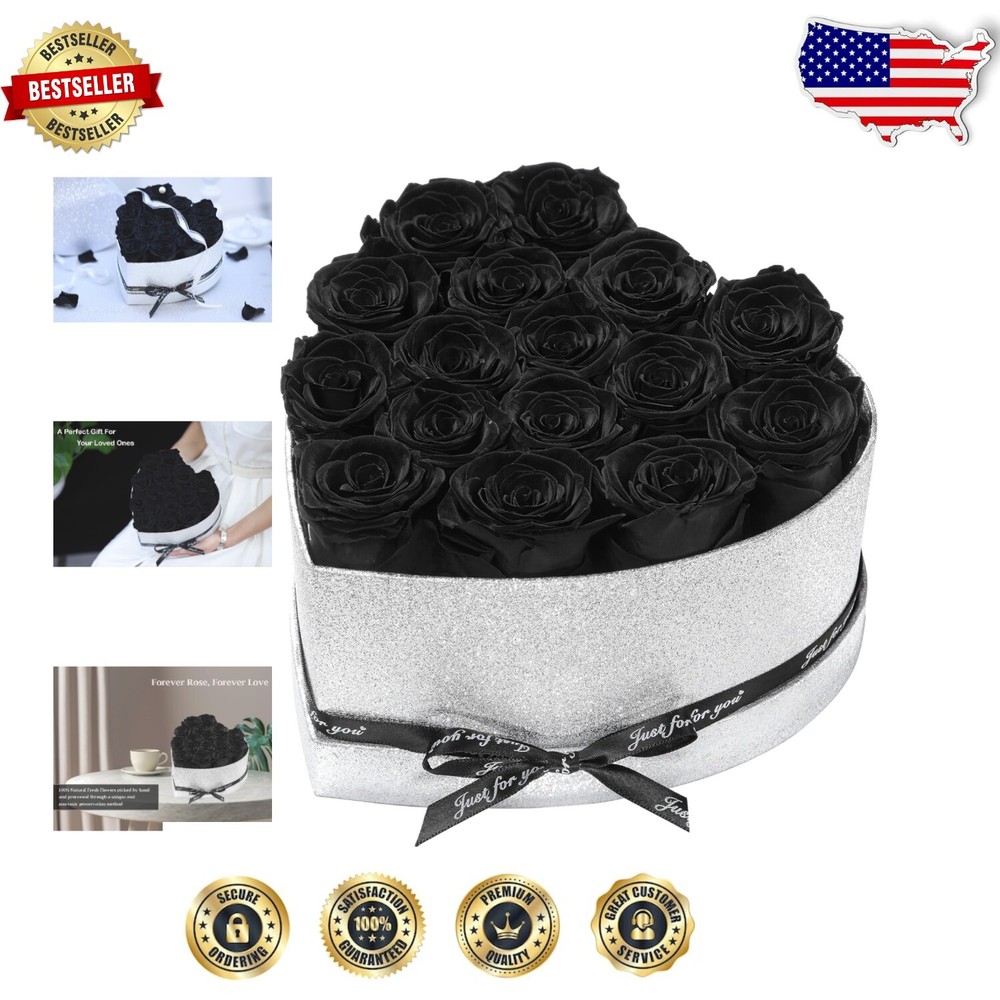 Elegant Silver Glitter Heart Box with 16 Forever Roses - Romantic Gift Idea
