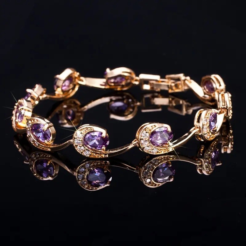 15 ctw Lab Created Oval Amethyst & Diamond 14K Rose Gold Plated Tennis Bracelet!