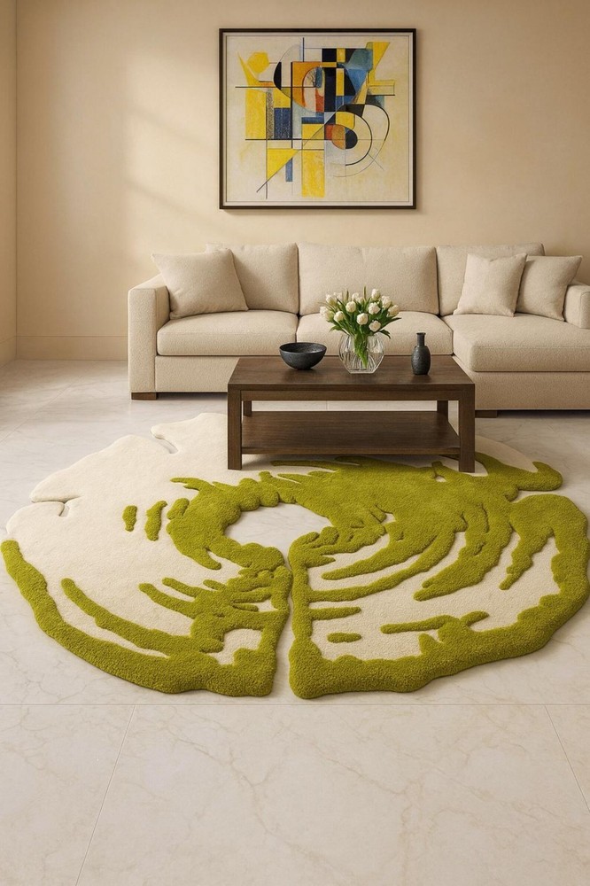 Hand Tufted Abstract Wool Rug, Modern Sculpted Art Carpet, Designer Area Rug