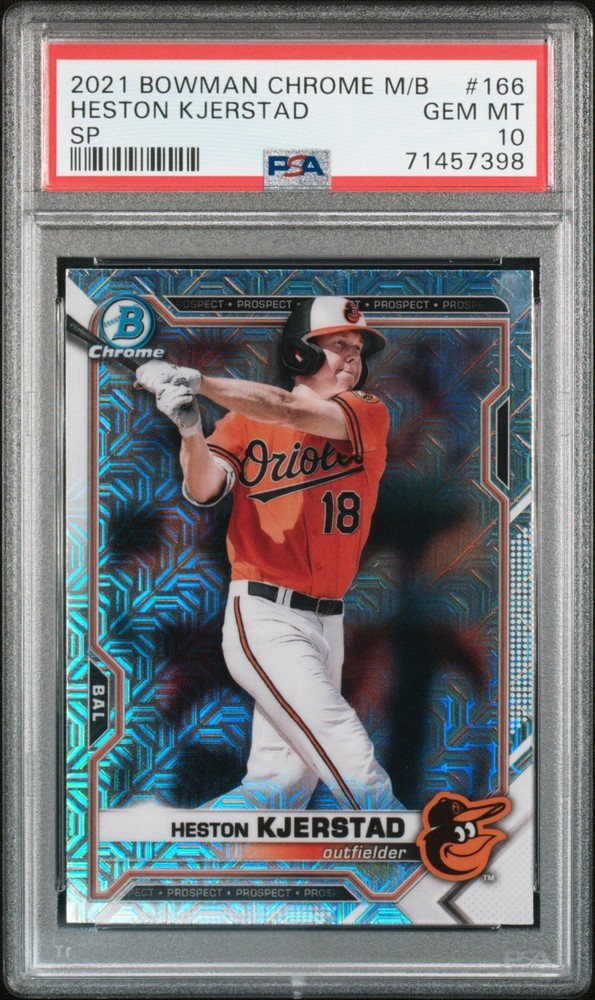 PSA 10 2021 Bowman Chrome Mega Box Heston Kjerstad Variation SP #166 Baltimore Orioles RC