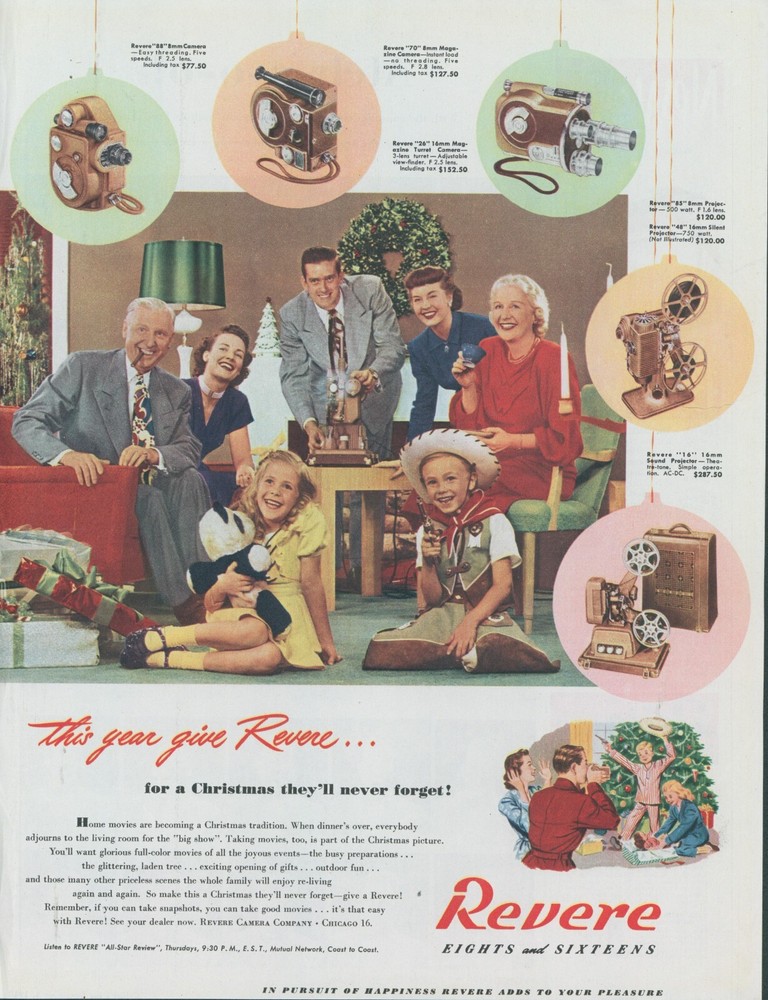 1948 Revere Camera Home Movie Christmas Tree Cowgirl Panda Vintage Print Ad C2