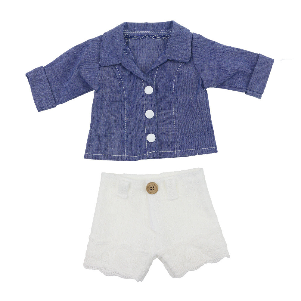 Denim shirt and wool shorts set for 18-inch American Girl doll outfits  