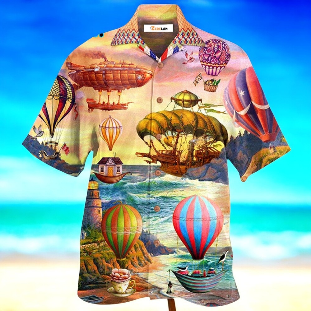 Steampunk Air Balloon Hawaiian Shirt for Men US Size Summer Style