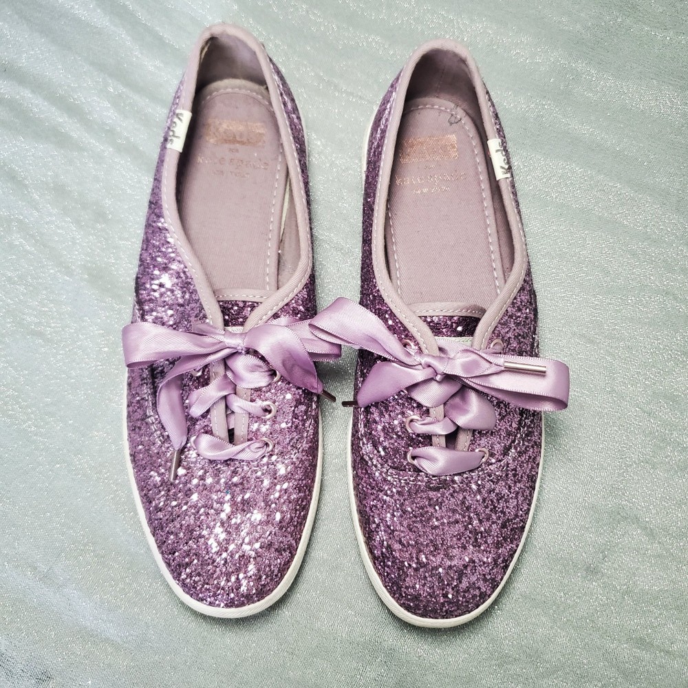 Kate Spade Keds Glitter Sparkle Purple Ribbon Lace Up Sneakers Womens S 7Luxury
