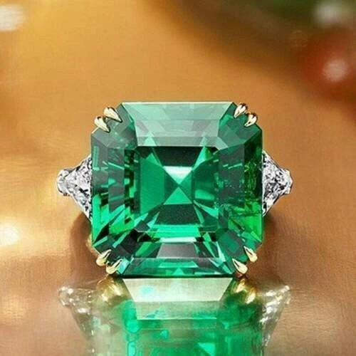 5.00 Ct Natural Emerald & Diamond Wedding Ring 18K Solid White Gold Size 7