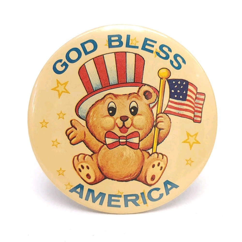 Russ Berrie God Bless America Teddy Bear Pin Pinback Button 3