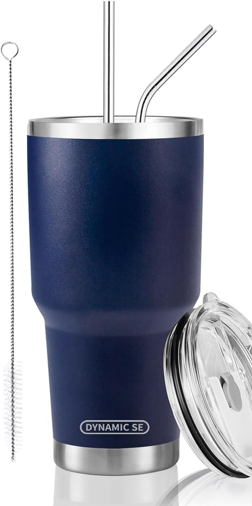 30oz Navy Stainless Steel Vacuum Insulated Tumbler with Straw