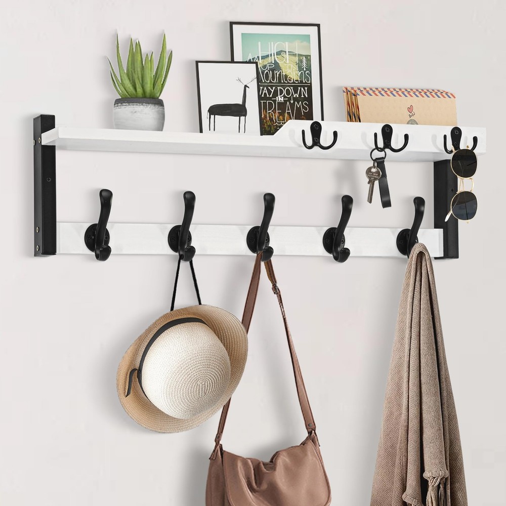 4-in-1 Wall Mount Coat Rack with Shelf 25.2 Inch Entryway Hanger Organizer