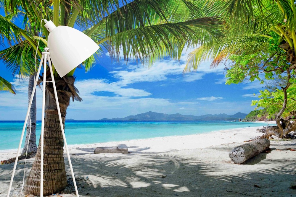 3D Blue Sky Beach Coconut Tree Wall Murals Wallpaper Murals Wall Sticker