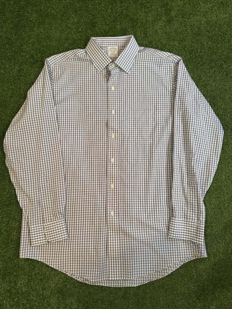 Brooks Brothers Milano Mens 17-34 Supima Cotton Plaid Dress Shirt Black White