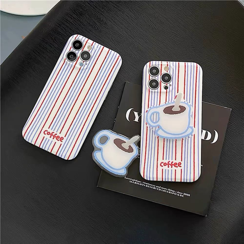For iPhone 13 12 11 Pro Max Striped Coffee Soft Phone Case