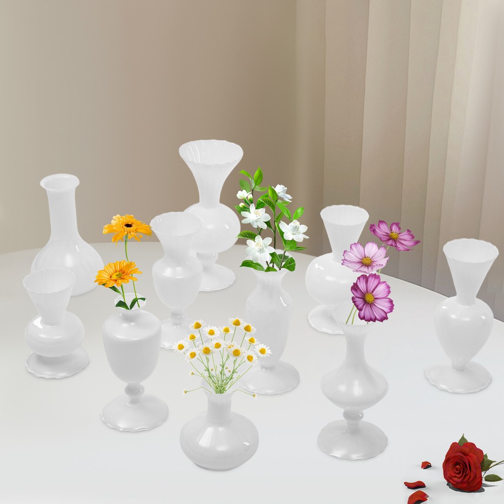 10 Pcs Glass Bud Vase Set Decorative?Small?Vases Home Centerpieces Decor White