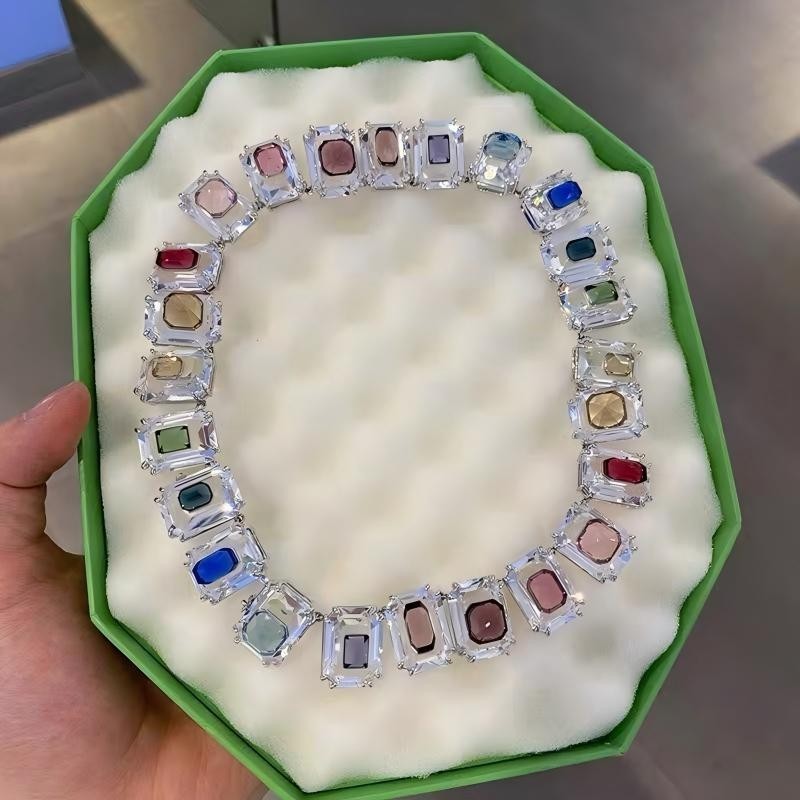 Swarovski Chroma octagonal cut colored candy large grain crystal necklace
