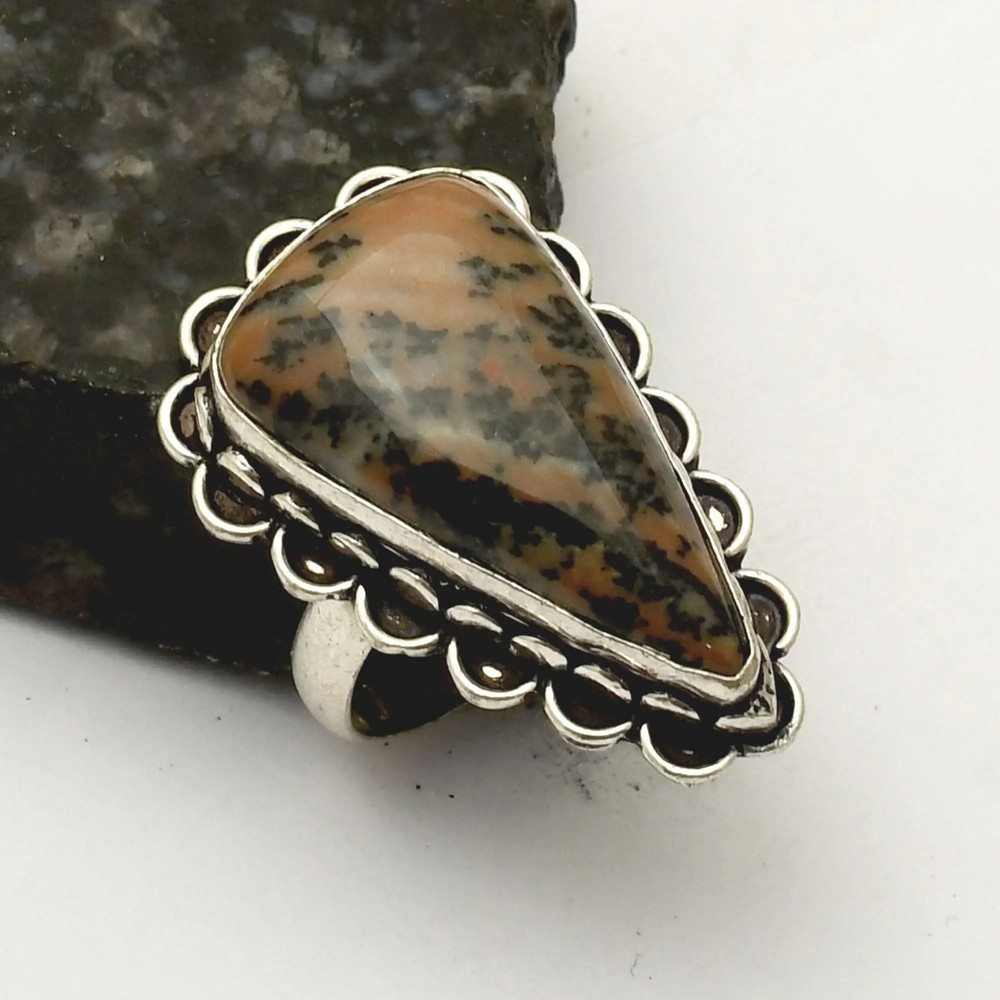 Honey Dendrite Opal Gemstone Ethnic Handmade Ring Jewelry US Size-8.75 AR 78806