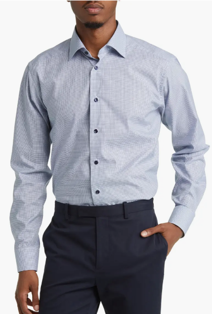 Eton men's Slim Fit Blue Microcheck Dress Shirt - size 15 / 38 - retail $275