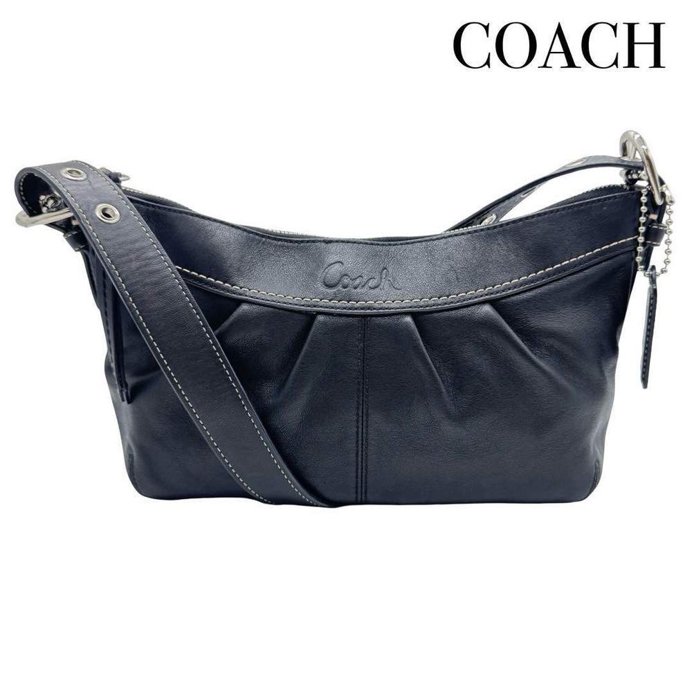 COACH F14183 Black Leather 2-Way Shoulder Crossbody Handbag