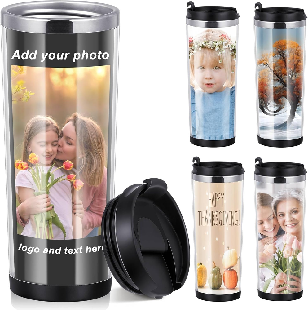 4 Pcs Photo Travel Mug with Picture Customized Tumblers 12 Oz Personalized Ph...