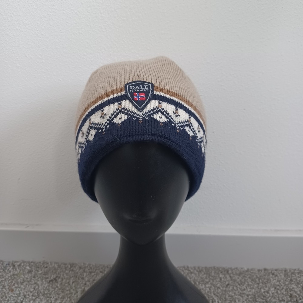 Dale Of Norway Beige Fair Isle Merino Wool Beanie Hat Nordic Reversible Light