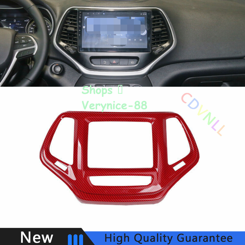For Jeep Cherokee 14-2018 Red Carbon Fiber Central Console Navigation Frame Trim
