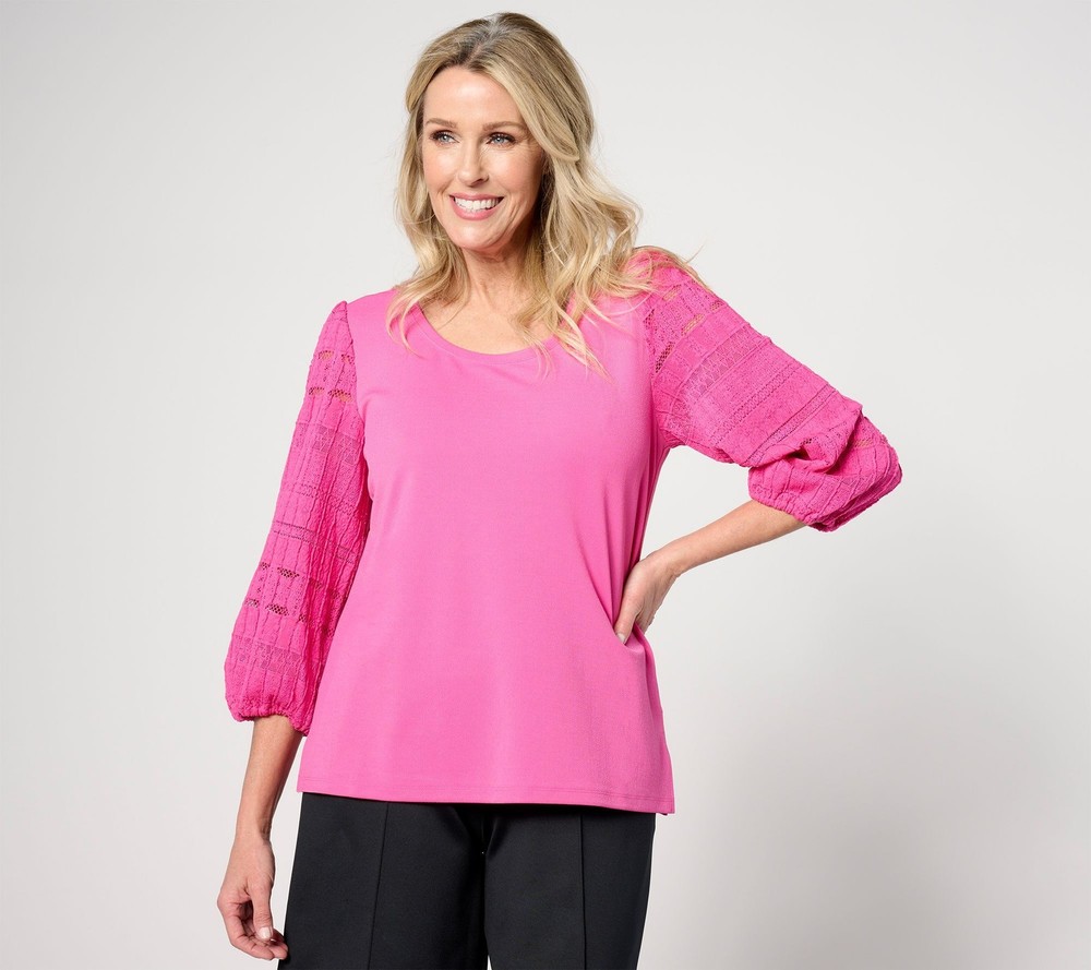 Isaac Mizrahi Live! Women's Top Plus Sz 5X Pebble Knit Scoop Neck & Pink A643355