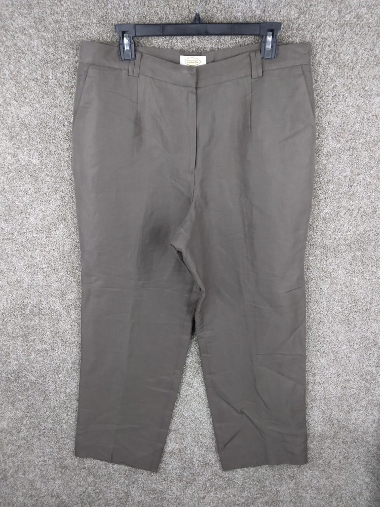 Talbots Silk/Linen Blend Pants Women 16P Gray Brown High Rise Straight Wide Leg