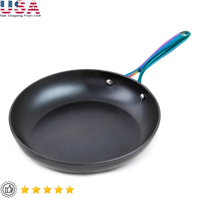 Non-Stick 12 Inch Fry Pan Heavy Duty Aluminum Induction Safe Ergonomic Handle US