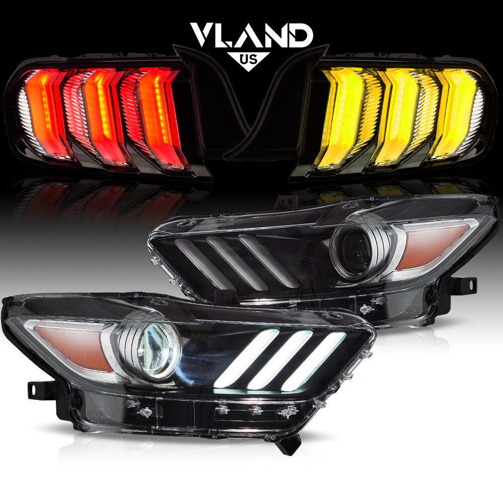 For 2015 2016 2017 Ford Mustang LED Projector Headlights+Clear Tail Lights 2Sets
