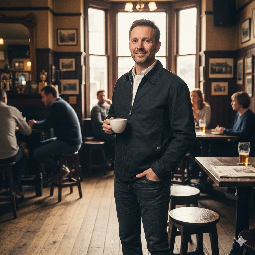 Aquascutum London Harrington Jacket Mens L (50) Black Zip-Up Classic Sport Coat