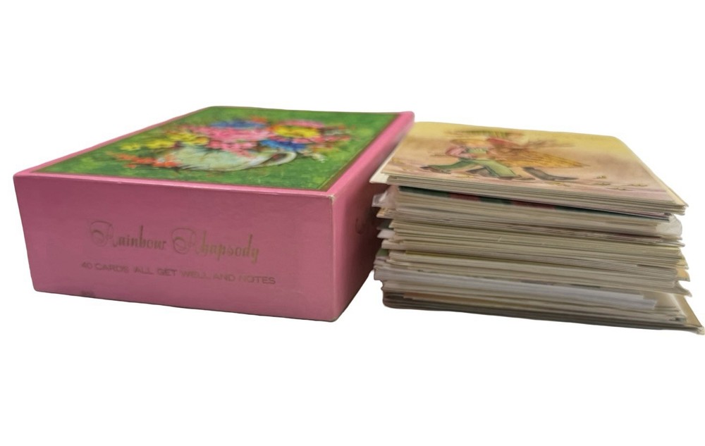 Vintage Greeting Card Lot Unused w Envelopes Floral Children Estate Box Ephemera